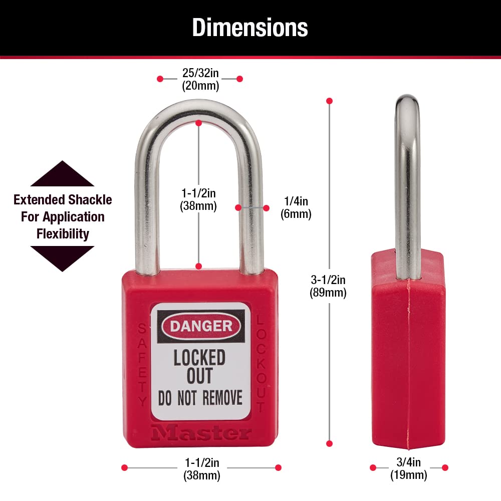 Master Lock 410RED Keyed Different Safety Lockout Padlock, Red