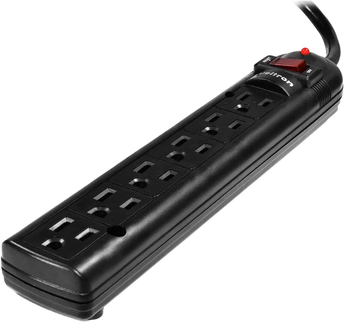 Weltron - Wall Mount 6 Outlet Surge Protector Power Strip 10 ft. Black (WSP-600PLF-10BK)
