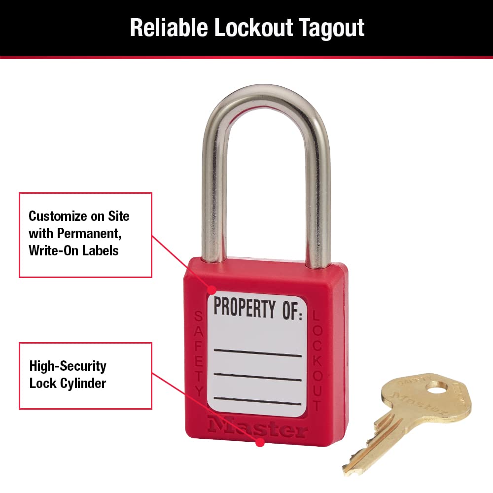 Master Lock 410RED Keyed Different Safety Lockout Padlock, Red