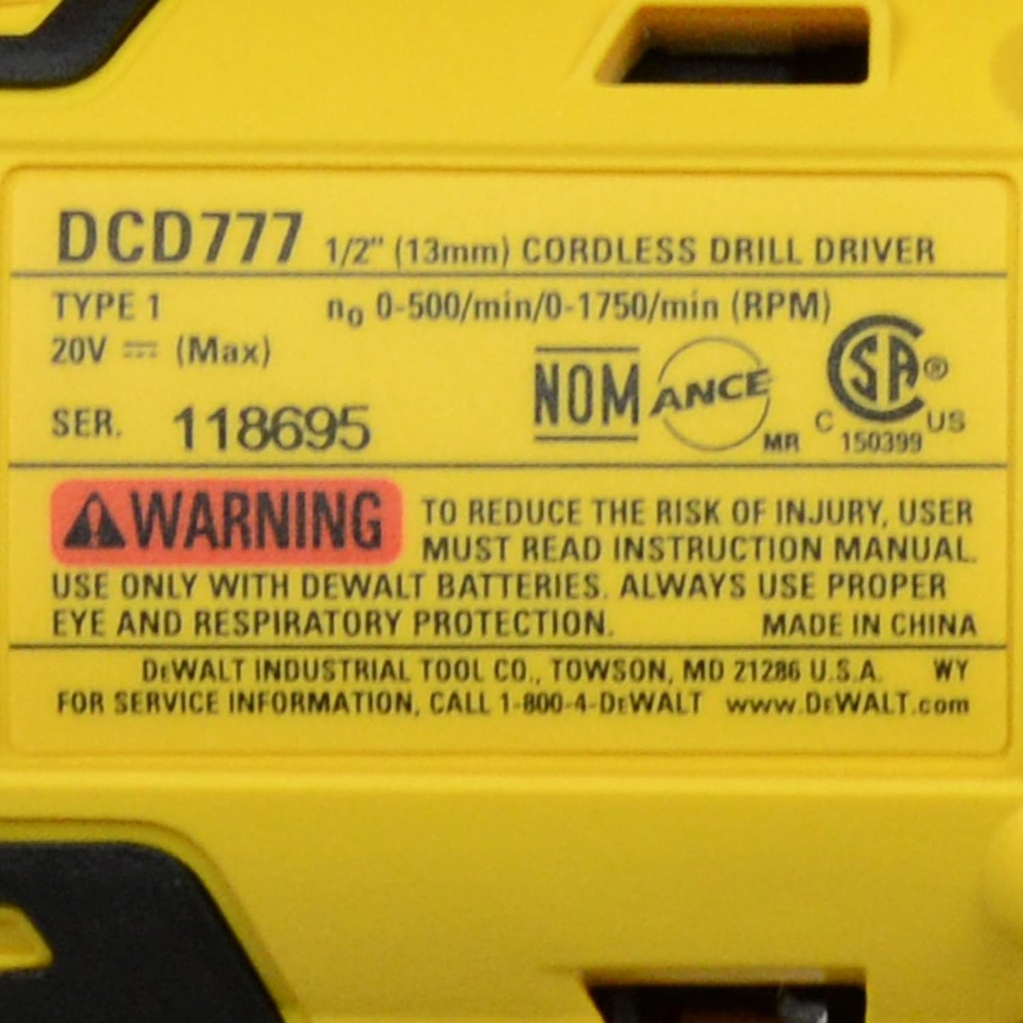 DeWALT DCD777 DCD777B 20V 1/2-Inch Brushless Drill Driver (Bare Tool Only - Battery and Charger Not Included)