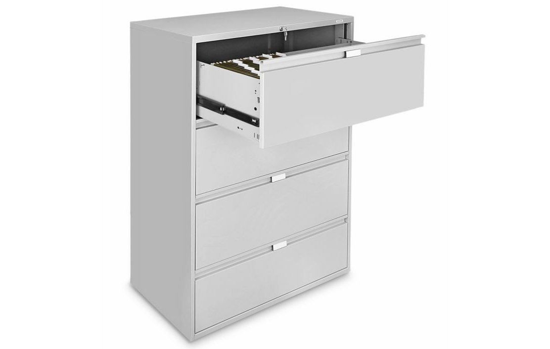 Lateral File Cabinet - 36" Wide, 4 Drawer, Light Gray