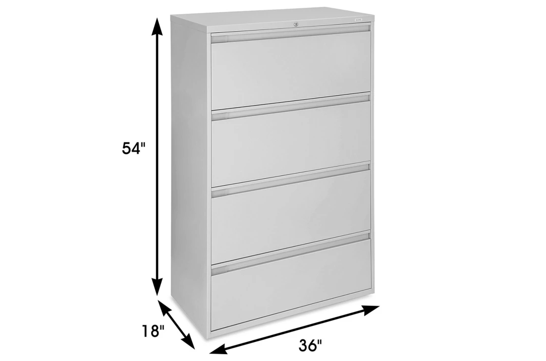 Lateral File Cabinet - 36" Wide, 4 Drawer, Light Gray