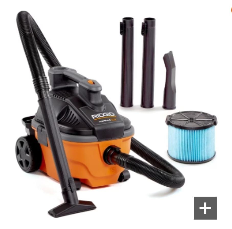 RIDGID 15L (4 Gal.) 5.0 Peak HP Portable Wet/Dry Shop Vacuum with Large Rear Wheels & Storage