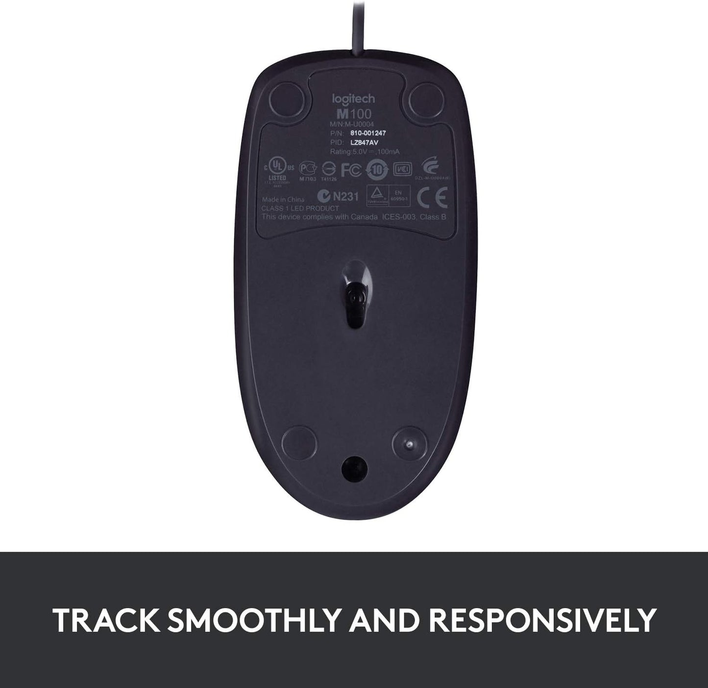 Logitech B100 Corded Mouse – Wired USB Mouse for Computers and laptops, for Right or Left Hand Use, Black