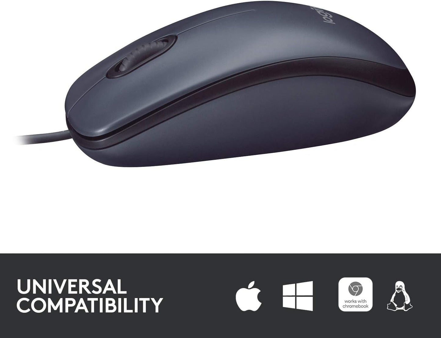 Logitech B100 Corded Mouse – Wired USB Mouse for Computers and laptops, for Right or Left Hand Use, Black