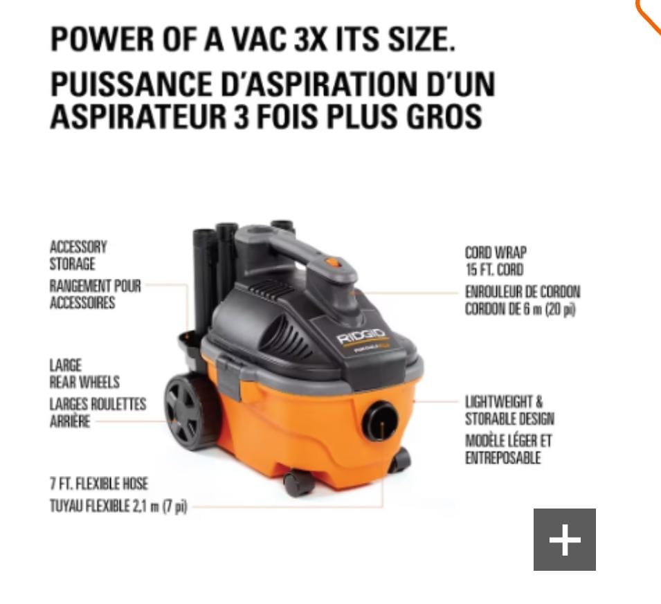 RIDGID 15L (4 Gal.) 5.0 Peak HP Portable Wet/Dry Shop Vacuum with Large Rear Wheels & Storage