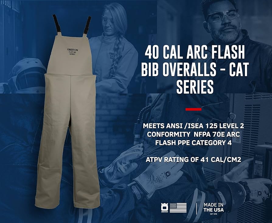 ARC FLASH BIB OVERALLS, FLAME-RESISTANT, HRC 4, KHAKI, 30 IN INSEAM/42 IN WAIST, COTTON