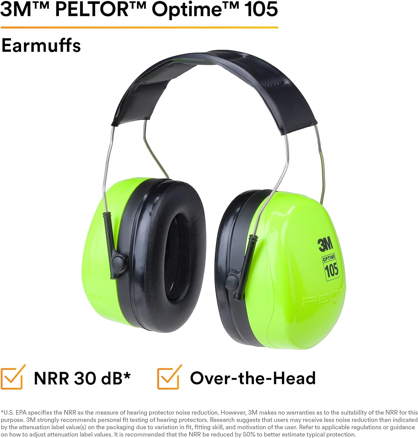 3M Peltor Optime 105 Over-The-Head Earmuff Hearing Conservation H10A HV