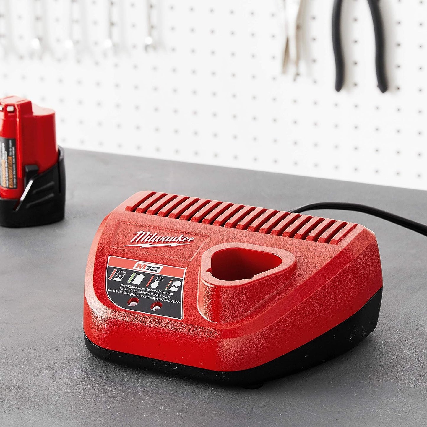 MILWAUKEE'S Genuine OEM 48-59-2401 M12 Lithium Ion 12 Volt Battery Charger w/LED Indicating, Red