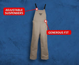 ARC FLASH BIB OVERALLS, FLAME-RESISTANT, HRC 4, KHAKI, 30 IN INSEAM/42 IN WAIST, COTTON